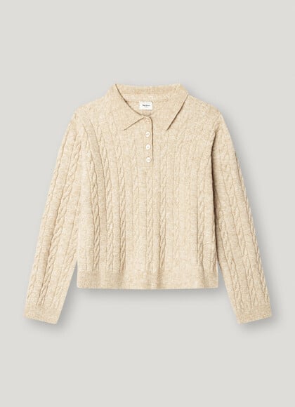 CABLE KNIT POLO COLLAR JUMPER