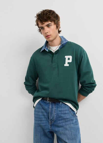 REGULAR FIT LONG SLEEVE RUGBY POLO SHIRT