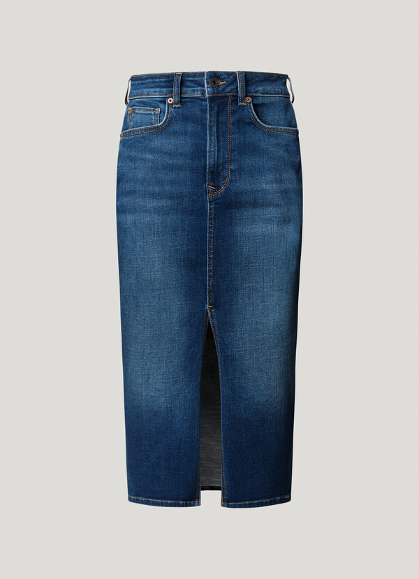 SLIM FIT DENIM MIDI SKIRT