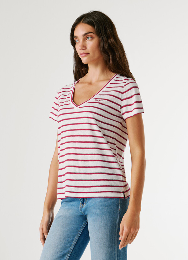 V-NECK STRIPED T-SHIRT