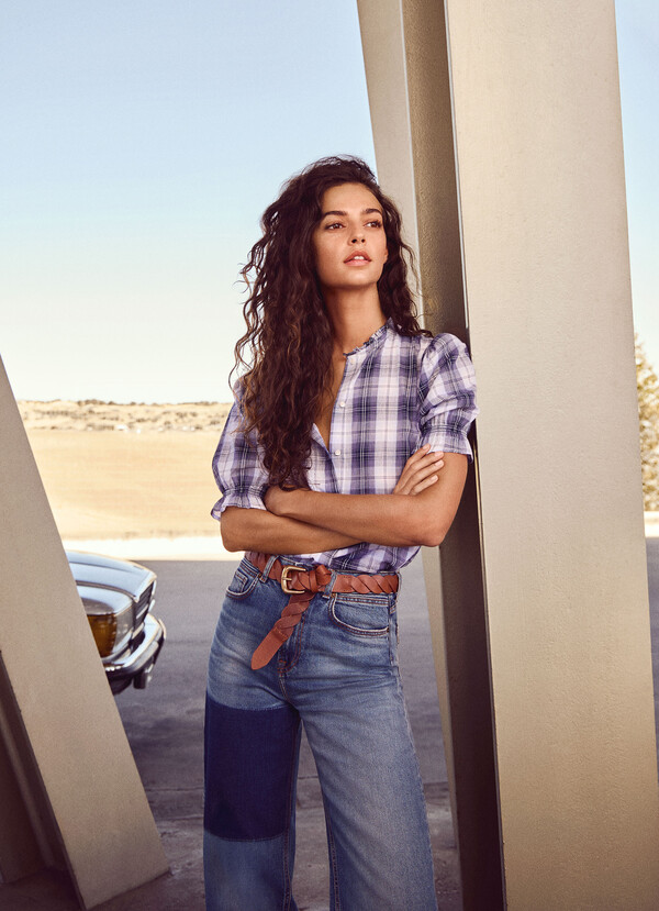 CHECKED BLOUSE WITH RUFFLES