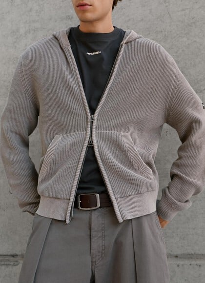 CASUAL FIT HOODED KNIT CARDIGAN