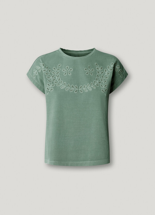 T-SHIRT WITH OPENWORK FLORAL DETAILS