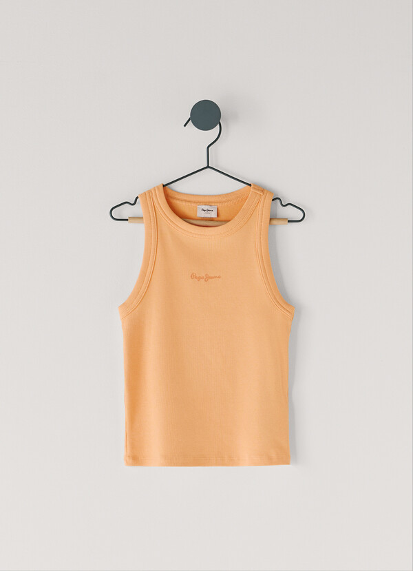 RIBBED LOGO PRINT T-SHIRT