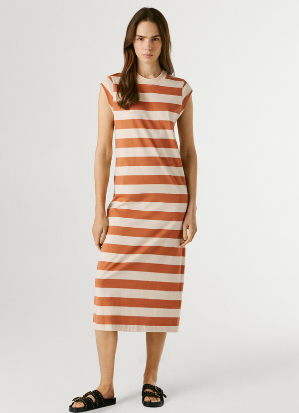 STRIPED MIDI DRESS