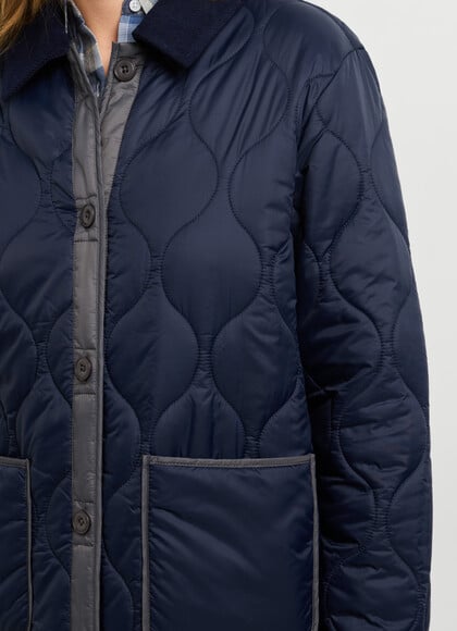 LONG QUILTED JACKET WITH CORDUROY COLLAR