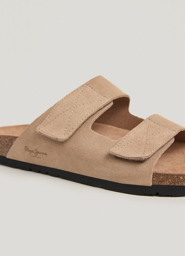 SUEDE SANDALS WITH DOUBLE VELCRO CLOSURE