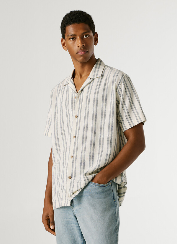 STRIPED SHIRT WITH CUBAN COLLAR
