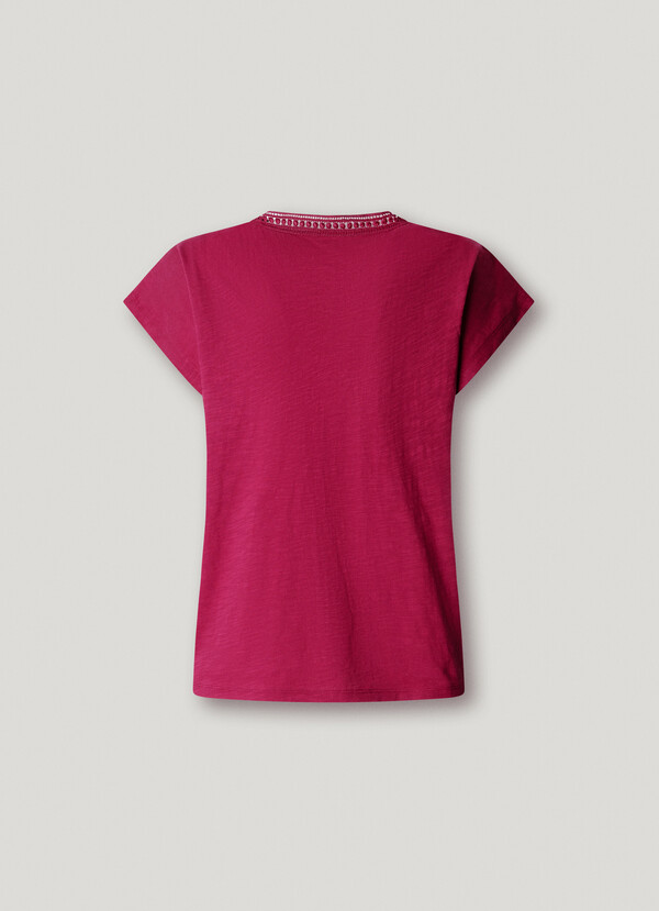 V-NECK T-SHIRT WITH OPENWORK DETAILS