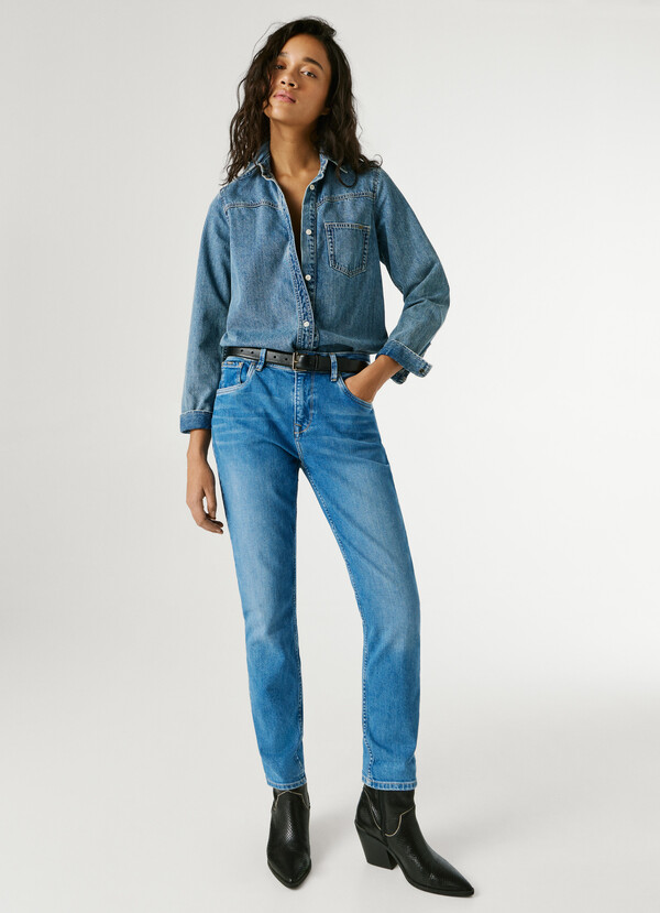 HIGH-RISE TAPER FIT JEANS - VIOLET