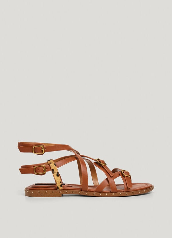 FLAT SANDALS WITH ANIMAL PRINT DETAILS