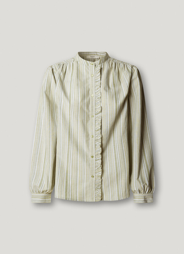 MAO COLLAR STRIPED BLOUSE