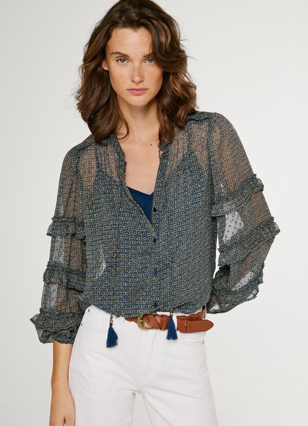 SEMI-TRANSPARENT BLOUSE WITH RUFFLES