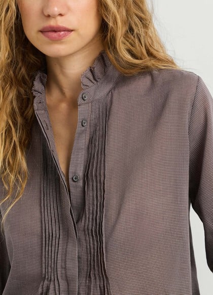CHECKED BLOUSE WITH MAO COLLAR