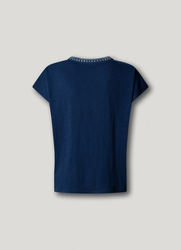 V-NECK T-SHIRT WITH OPENWORK DETAILS