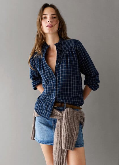 GARMENT DYED CHECKED BLOUSE