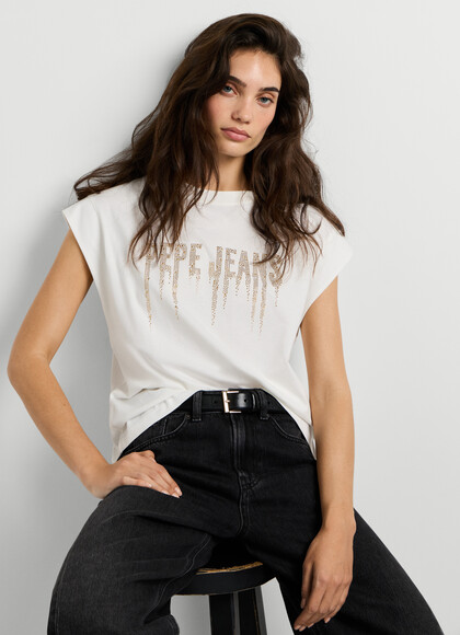 SLEEVELESS SHIRT WITH STUDDED LOGO
