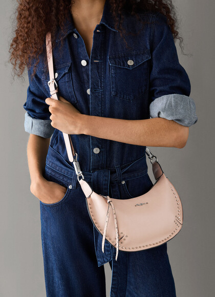Leather effect crescent-shaped handbag
