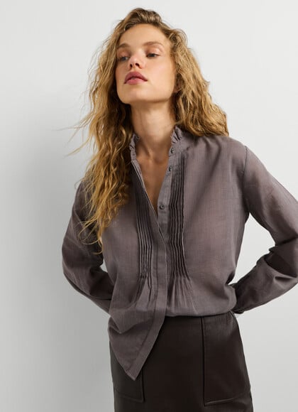 CHECKED BLOUSE WITH MAO COLLAR