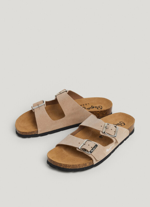 SUEDE SANDALS WITH DOUBLE BUCKLE