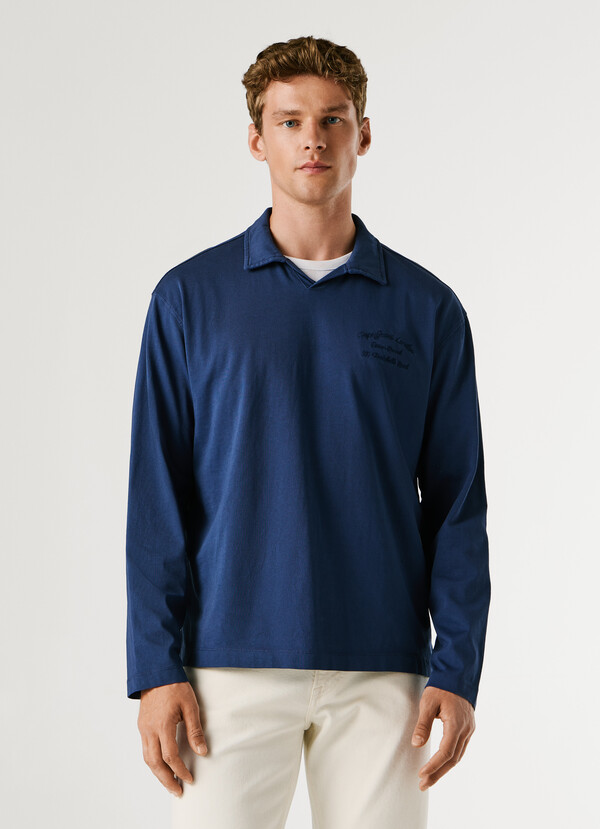 LONG SLEEVE POLO WITH EMBROIDERED LOGO