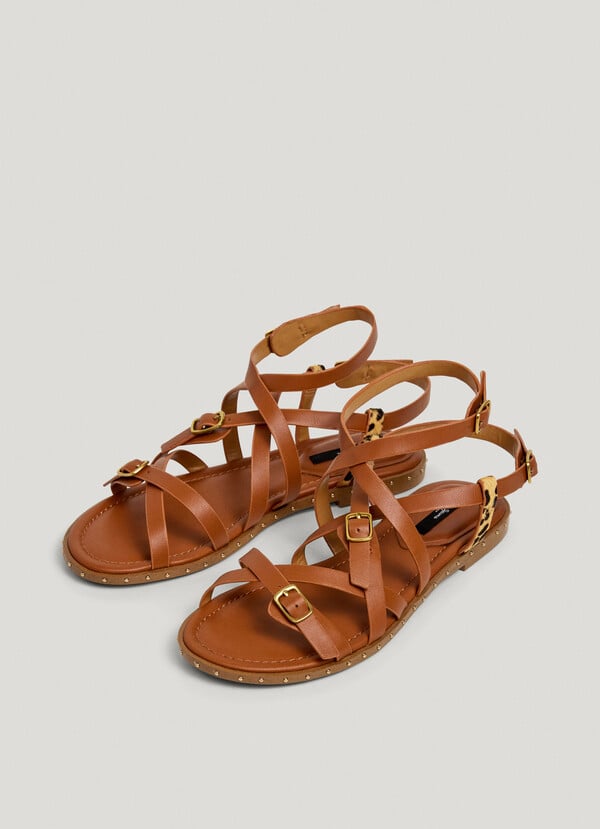 FLAT SANDALS WITH ANIMAL PRINT DETAILS