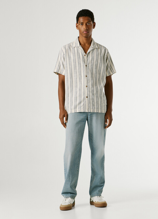 STRIPED SHIRT WITH CUBAN COLLAR