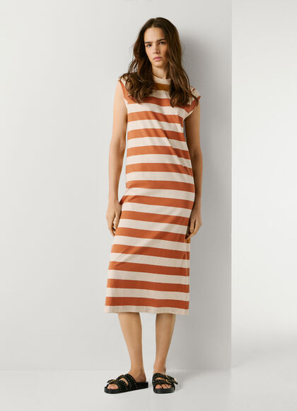 STRIPED MIDI DRESS