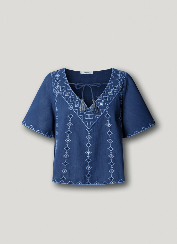 V-NECK BLOUSE WITH EMBROIDERED DETAILS