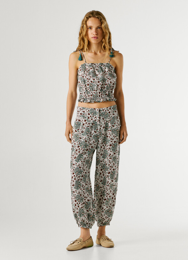 WIDE LEG FLORAL PRINT TROUSERS