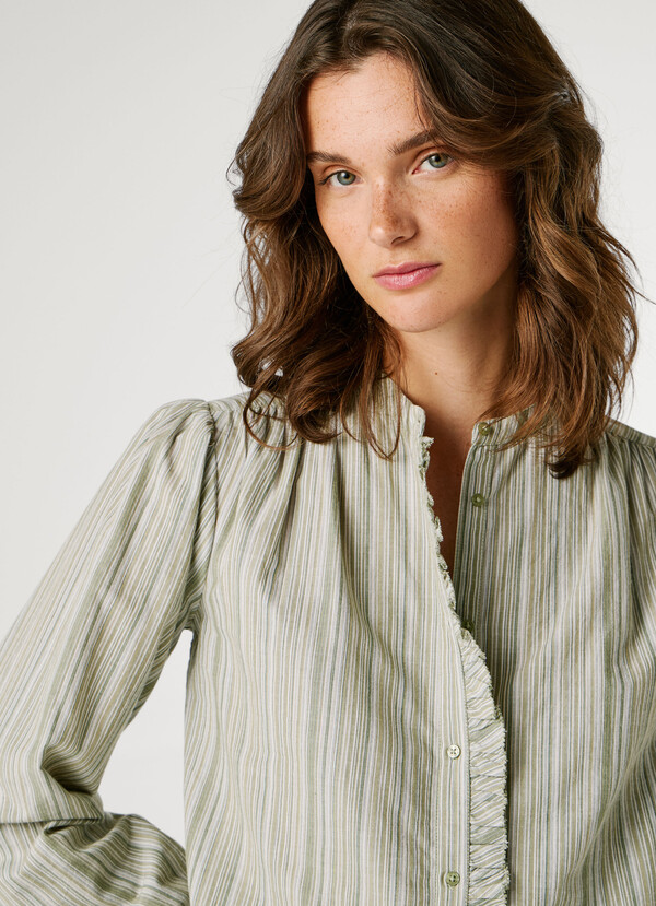 MAO COLLAR STRIPED BLOUSE