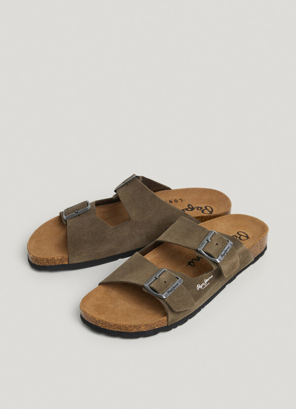 SUEDE SANDALS WITH DOUBLE BUCKLE