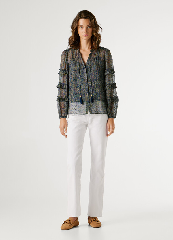SEMI-TRANSPARENT BLOUSE WITH RUFFLES