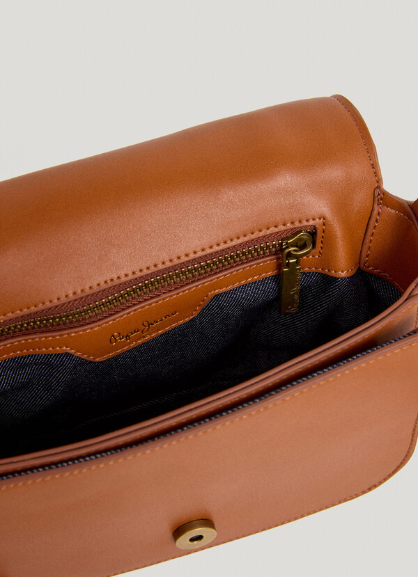 LEATHER EFFECT SHOULDER BAG WITH FLAP