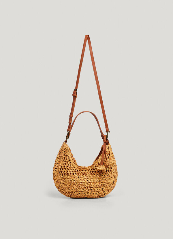 Crescent-Shaped Raffia Handbag