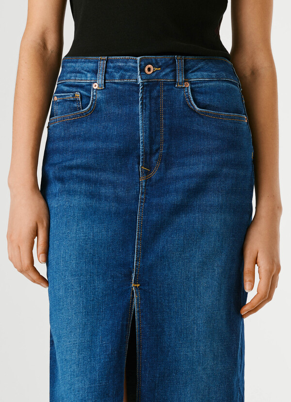 SLIM FIT DENIM MIDI SKIRT