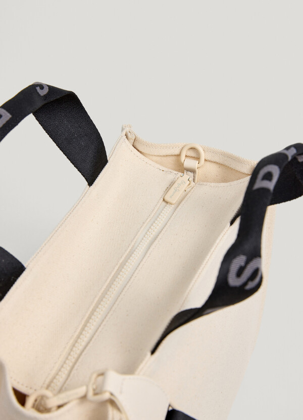 COTTON CANVAS SHOULDER BAG WITH PRINTED LOGO
