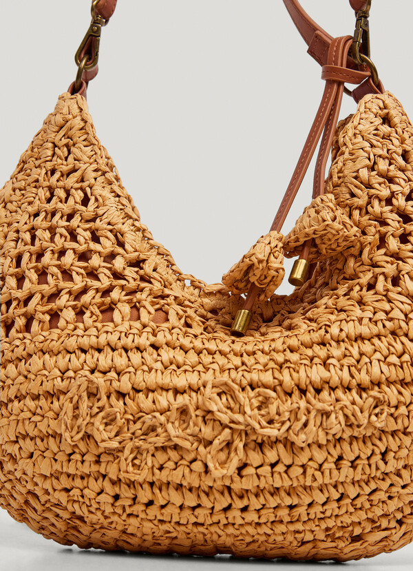 Crescent-Shaped Raffia Handbag