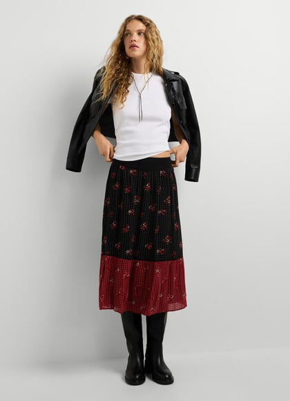 FLORAL PRINT MIDI SKIRT