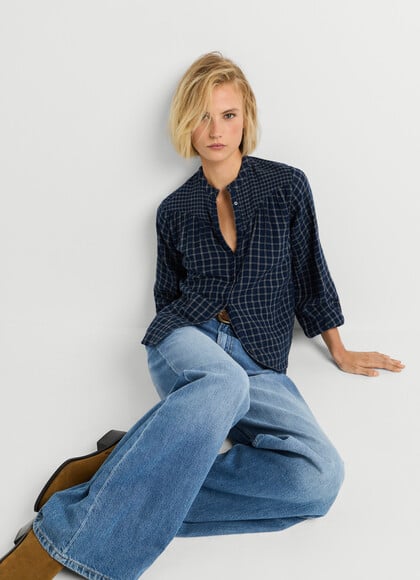 GARMENT DYED CHECKED BLOUSE