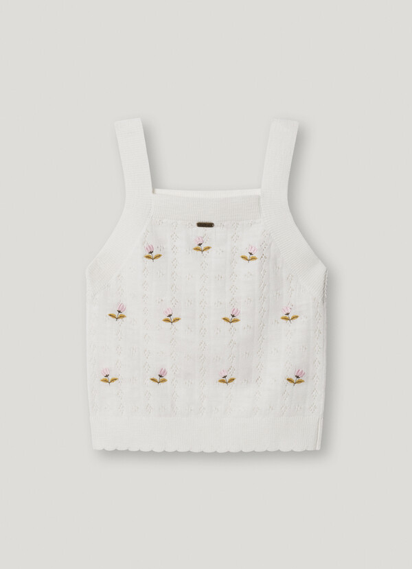 POINTELLE TOP WITH EMBROIDERED FLOWERS