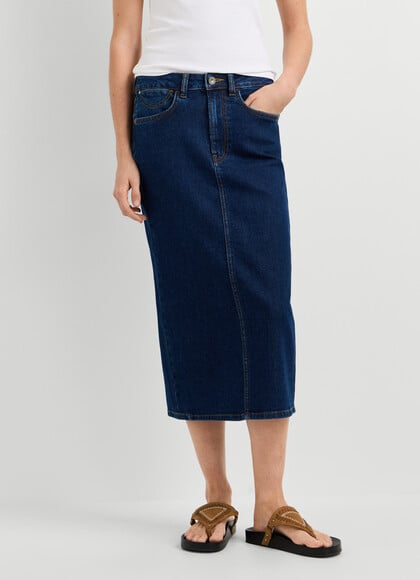 SLIM FIT DENIM MIDI SKIRT