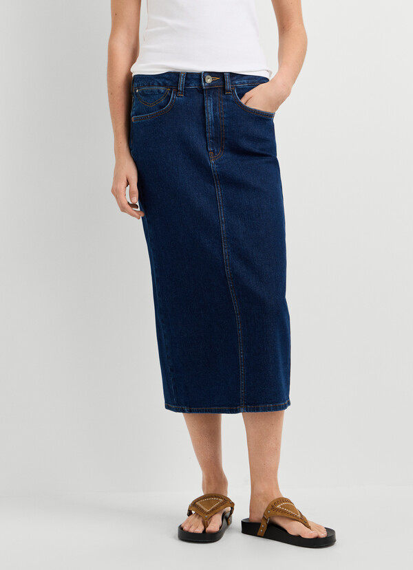 SLIM FIT DENIM MIDI SKIRT