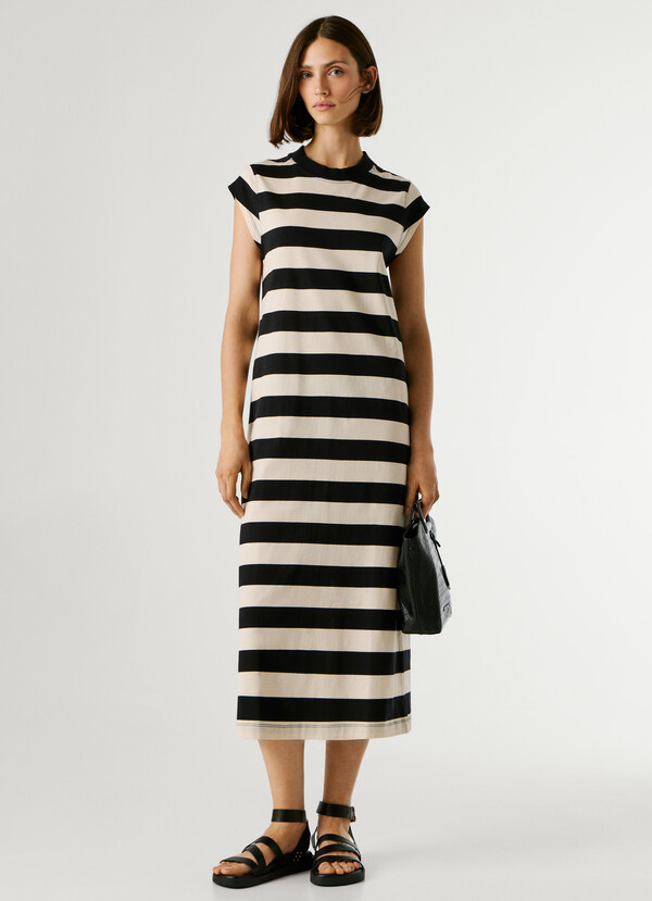 STRIPED MIDI DRESS