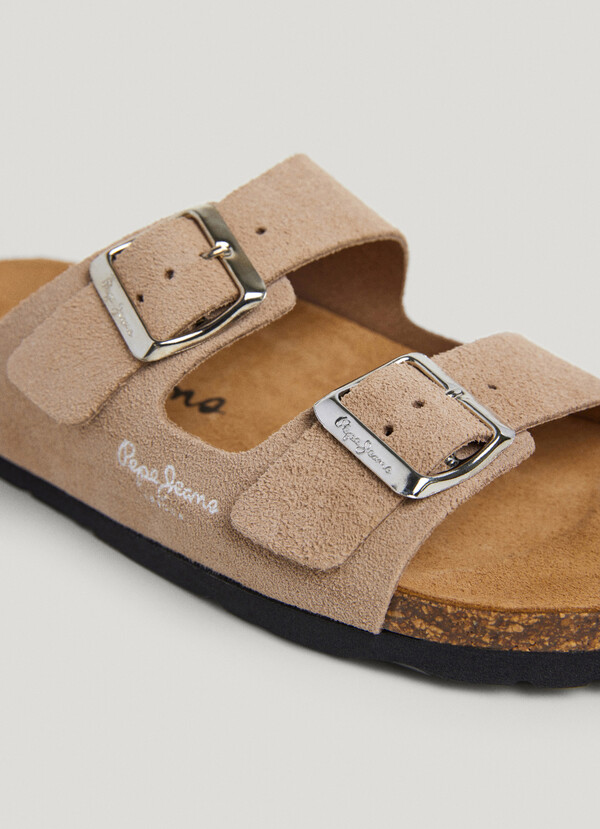 SUEDE SANDALS WITH DOUBLE BUCKLE