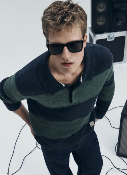 REGULAR FIT BOUCL&Eacute; POLO COLLAR JUMPER