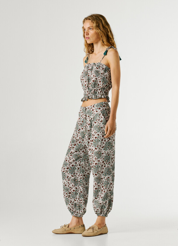 WIDE LEG FLORAL PRINT TROUSERS