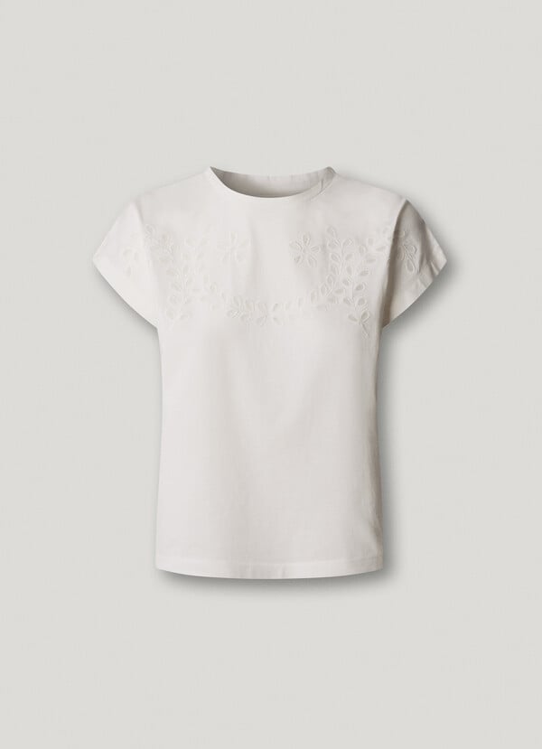 T-SHIRT WITH OPENWORK FLORAL DETAILS