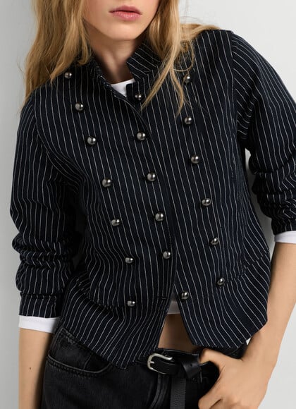 STRIPED MAO COLLAR JACKET