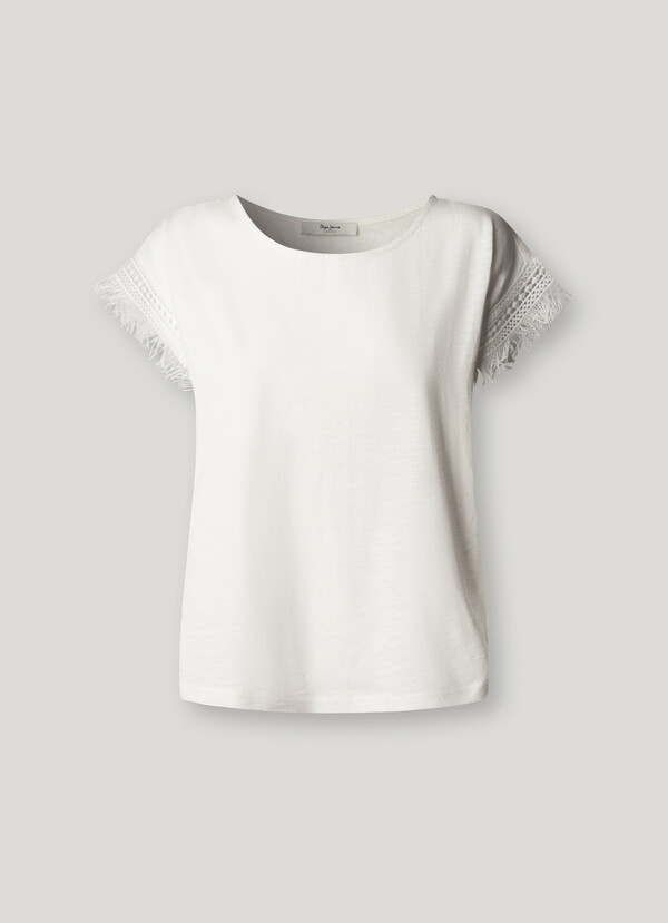 CREW NECK T-SHIRT WITH FRINGES